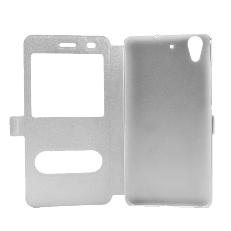 Silk Texture Dual Window Leather Shell for Huawei Y6II / Honor 5A - White-4