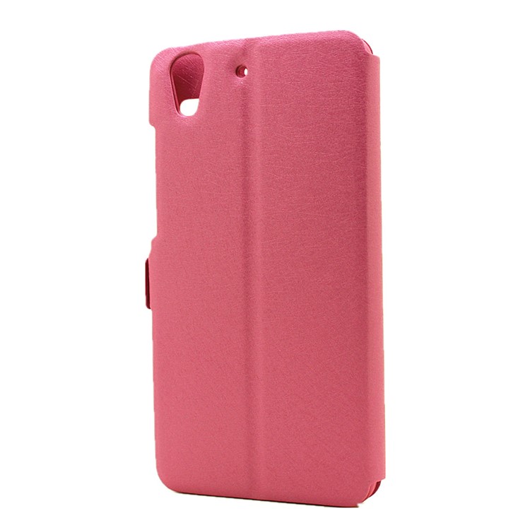 Silk Texture Dual Window Leather Stand Case for Huawei Y6II / Honor 5A - Rose-3