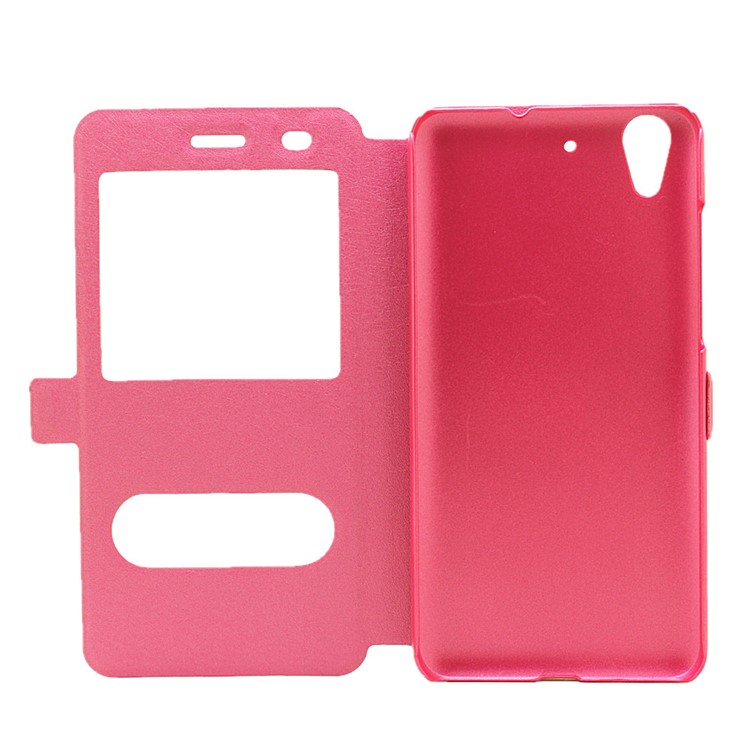 Silk Texture Dual Window Leather Stand Case for Huawei Y6II / Honor 5A - Rose-4