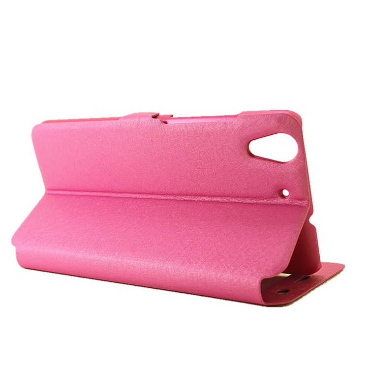 Silk Texture Dual Window Leather Stand Case for Huawei Y6II / Honor 5A - Rose-5