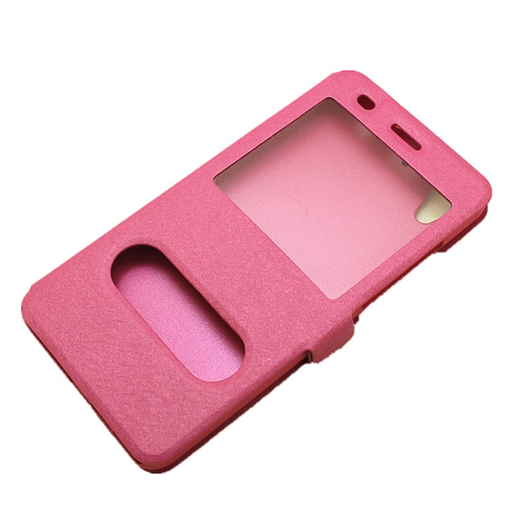Silk Texture Dual Window Leather Stand Case for Huawei Y6II / Honor 5A - Rose-6