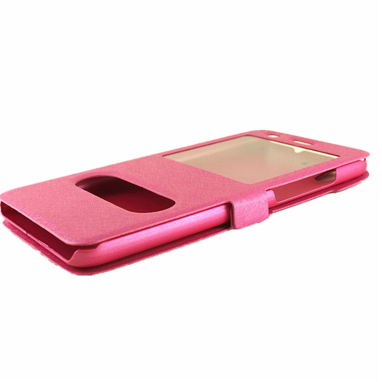 Silk Texture Dual Window Leather Stand Case for Huawei Y6II / Honor 5A - Rose-8