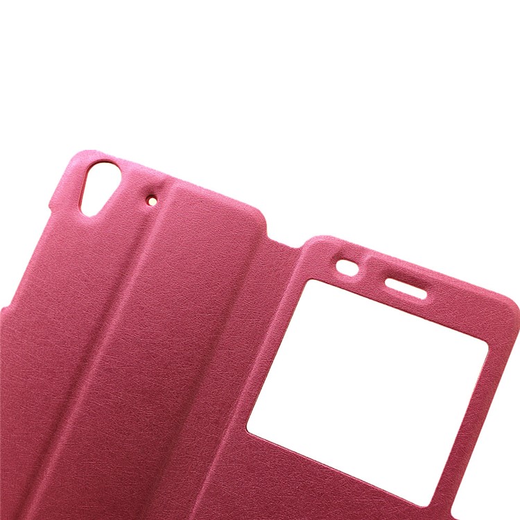 Silk Texture Dual Window Leather Stand Case for Huawei Y6II / Honor 5A - Rose-9