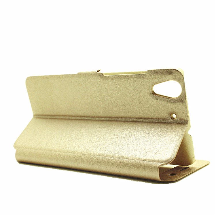Silk Texture Dual Window Leather Stand Cover for Huawei Y6II / Honor 5A - Gold-5