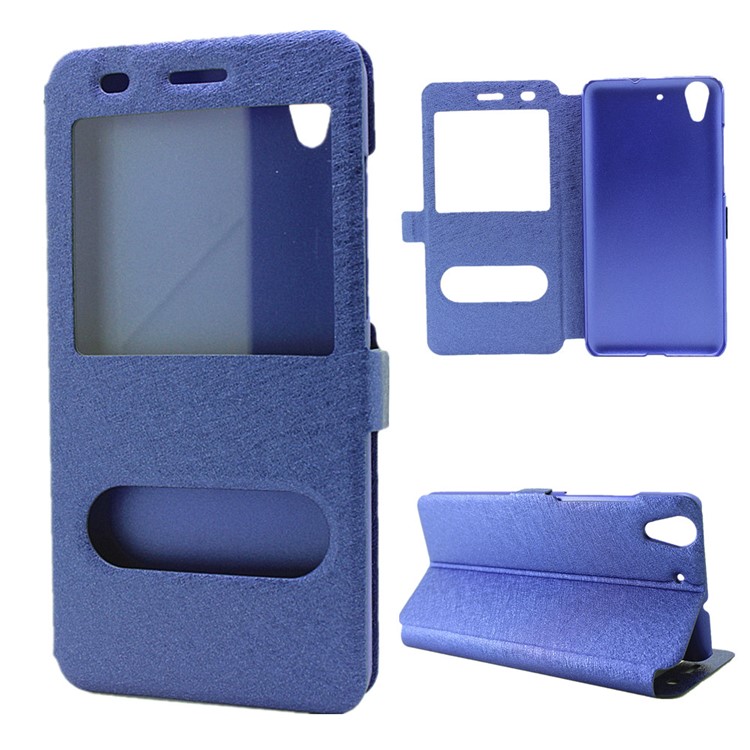 Silk Texture Dual Window Leather Phone Cover for Huawei Y6II / Honor 5A - Blue-1