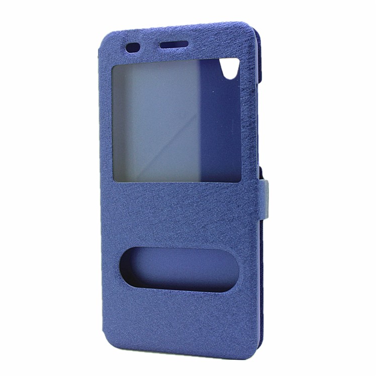 Silk Texture Dual Window Leather Phone Cover for Huawei Y6II / Honor 5A - Blue-2