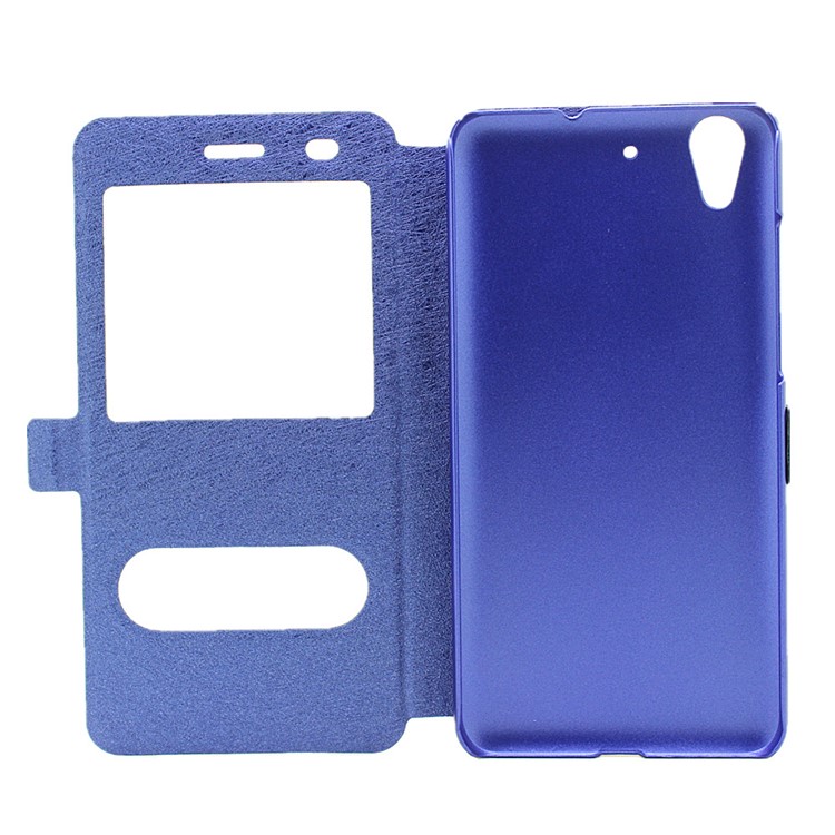 Silk Texture Dual Window Leather Phone Cover for Huawei Y6II / Honor 5A - Blue-4