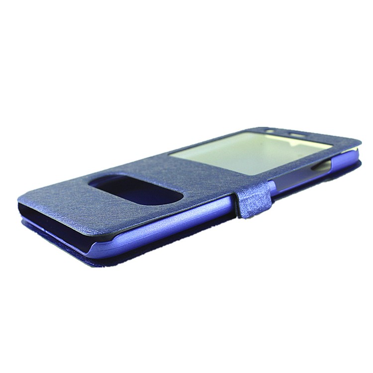 Silk Texture Dual Window Leather Phone Cover for Huawei Y6II / Honor 5A - Blue-8