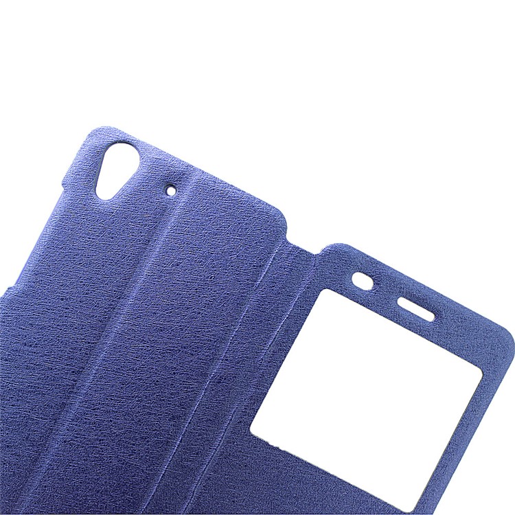 Silk Texture Dual Window Leather Phone Cover for Huawei Y6II / Honor 5A - Blue-9
