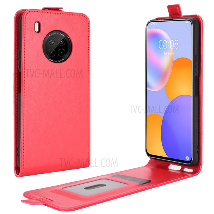 Vertical Flip Crazy Horse Texture Leather Phone Cover Case with Card Slot for Huawei Y9a/Enjoy 20 Plus 5G - Red-1