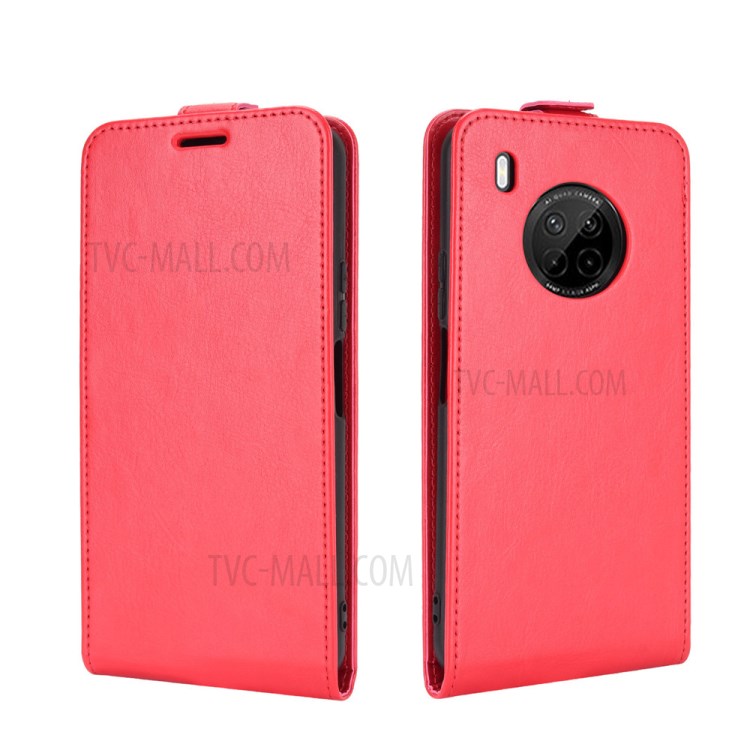 Vertical Flip Crazy Horse Texture Leather Phone Cover Case with Card Slot for Huawei Y9a/Enjoy 20 Plus 5G - Red-4