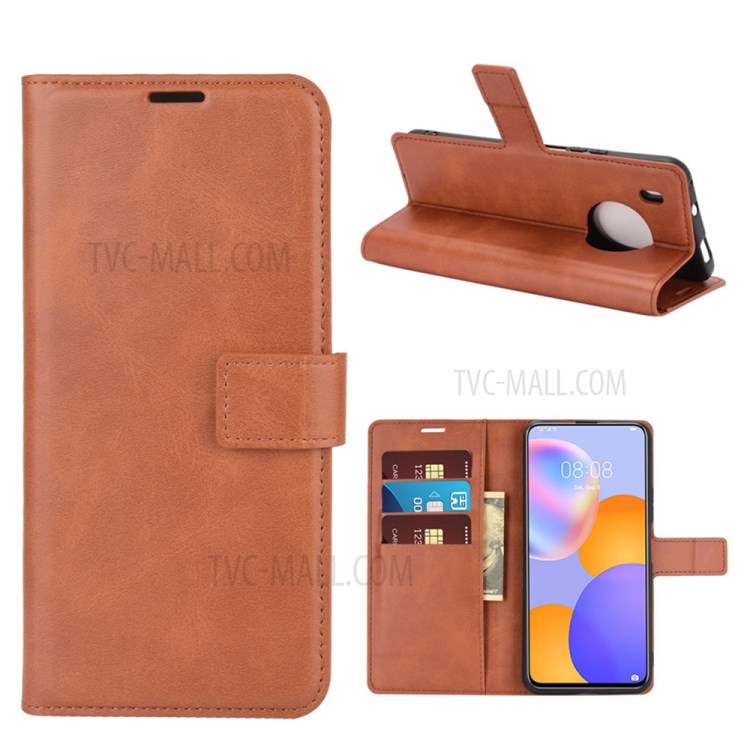 Square Magnetic Clasp Leather Wallet Stand Protective Case for Huawei Y9a / Enjoy 20 Plus 5G - Light Brown-1