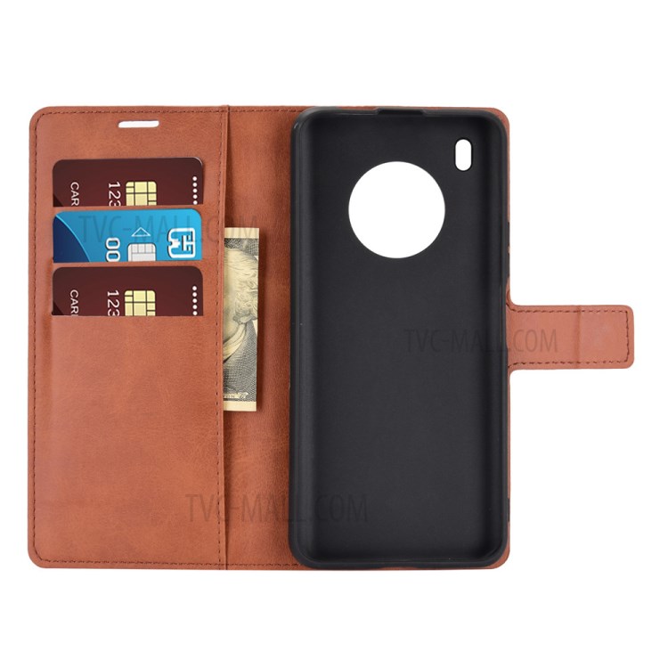 Square Magnetic Clasp Leather Wallet Stand Protective Case for Huawei Y9a / Enjoy 20 Plus 5G - Light Brown-4