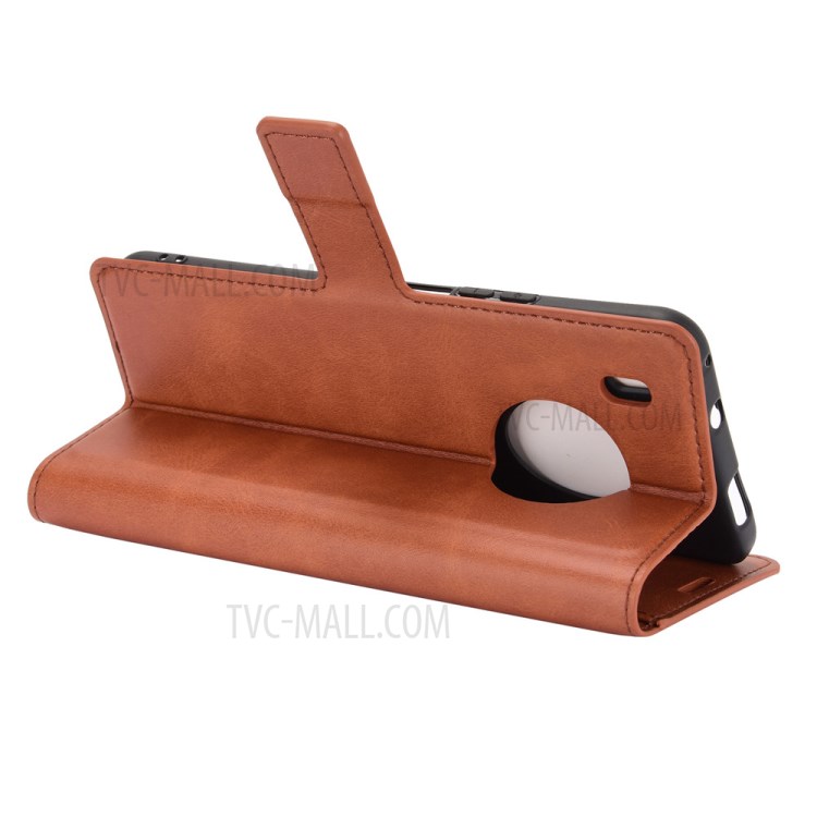 Square Magnetic Clasp Leather Wallet Stand Protective Case for Huawei Y9a / Enjoy 20 Plus 5G - Light Brown-6