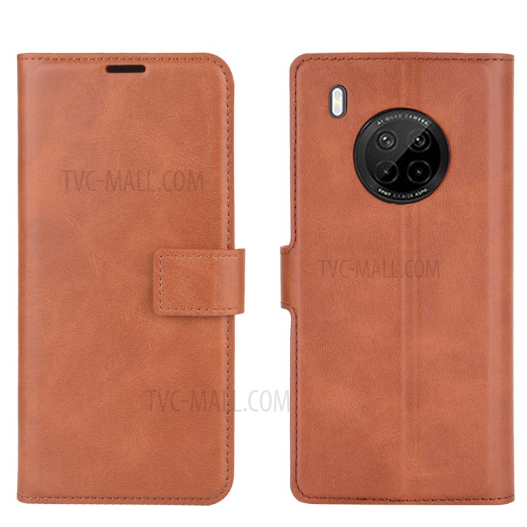 Square Magnetic Clasp Leather Wallet Stand Protective Case for Huawei Y9a / Enjoy 20 Plus 5G - Light Brown-7
