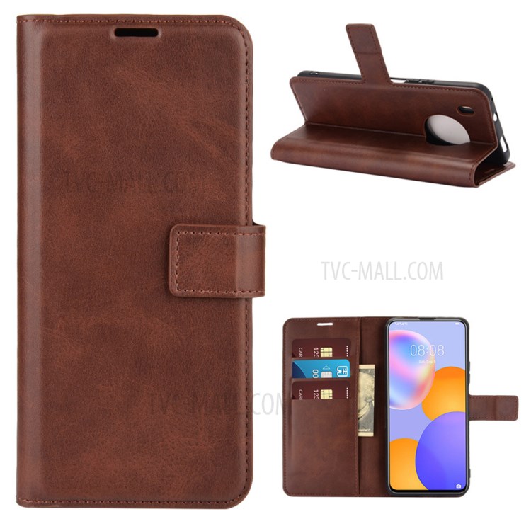 Square Magnetic Clasp Leather Wallet Stand Protective Case for Huawei Y9a / Enjoy 20 Plus 5G - Brown-1