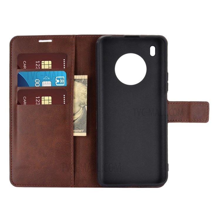 Square Magnetic Clasp Leather Wallet Stand Protective Case for Huawei Y9a / Enjoy 20 Plus 5G - Brown-4
