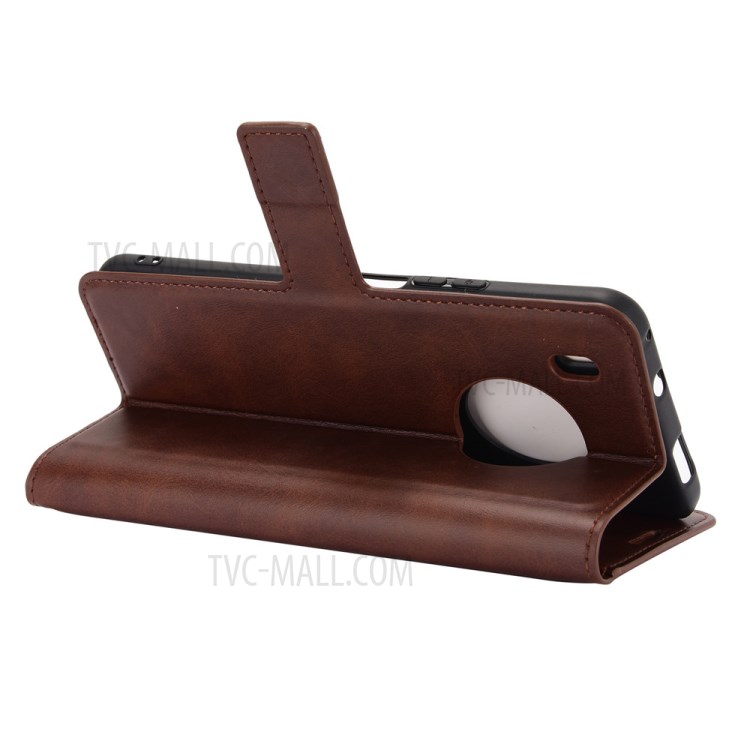 Square Magnetic Clasp Leather Wallet Stand Protective Case for Huawei Y9a / Enjoy 20 Plus 5G - Brown-6