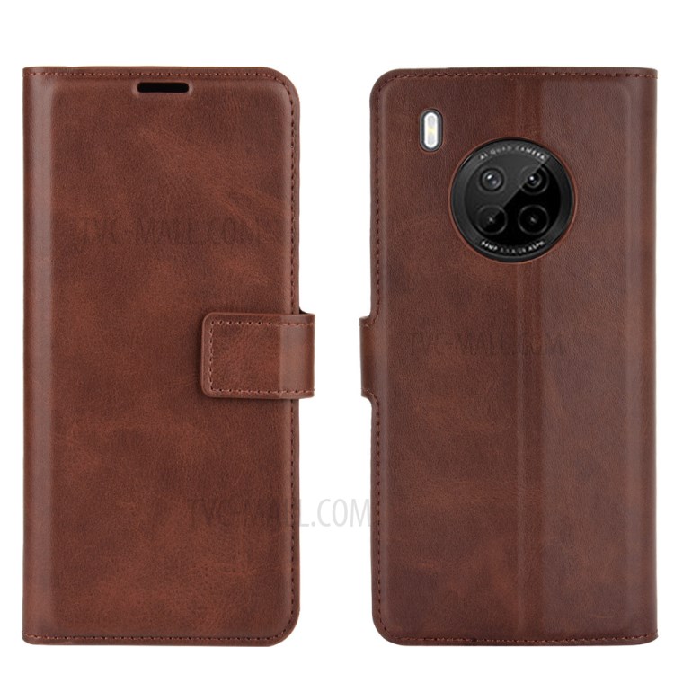 Square Magnetic Clasp Leather Wallet Stand Protective Case for Huawei Y9a / Enjoy 20 Plus 5G - Brown-7