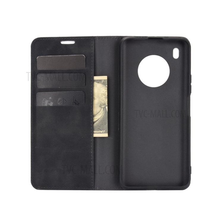 Silky Touch Auto-absorbed Wallet Leather Stand Case for Huawei Y9a / Enjoy 20 Plus 5G - Black-2