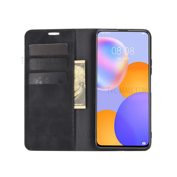 Silky Touch Auto-absorbed Wallet Leather Stand Case for Huawei Y9a / Enjoy 20 Plus 5G - Black-3