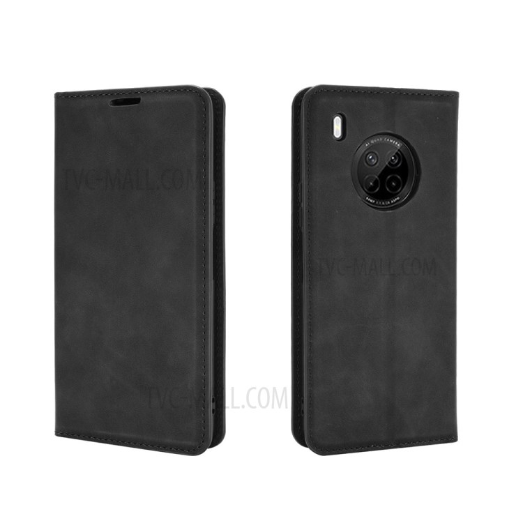 Silky Touch Auto-absorbed Wallet Leather Stand Case for Huawei Y9a / Enjoy 20 Plus 5G - Black-5