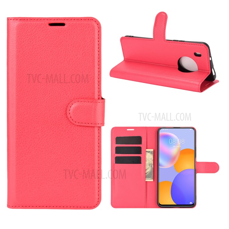 Litchi Texture Leather Wallet Phone Protective Cover for Huawei Y9a / Enjoy 20 Plus 5G - Red-1