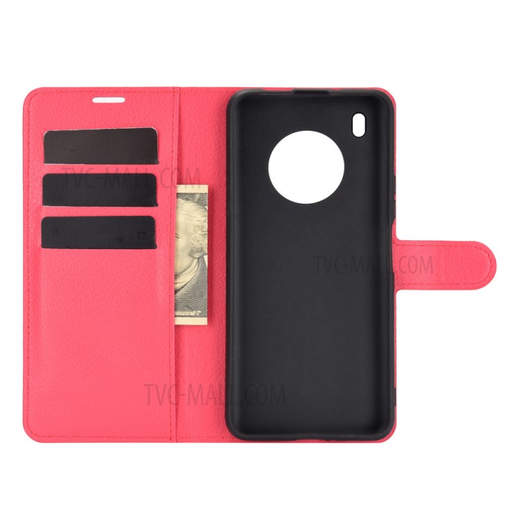 Litchi Texture Leather Wallet Phone Protective Cover for Huawei Y9a / Enjoy 20 Plus 5G - Red-2