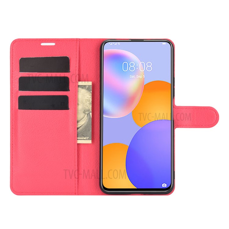 Litchi Texture Leather Wallet Phone Protective Cover for Huawei Y9a / Enjoy 20 Plus 5G - Red-3