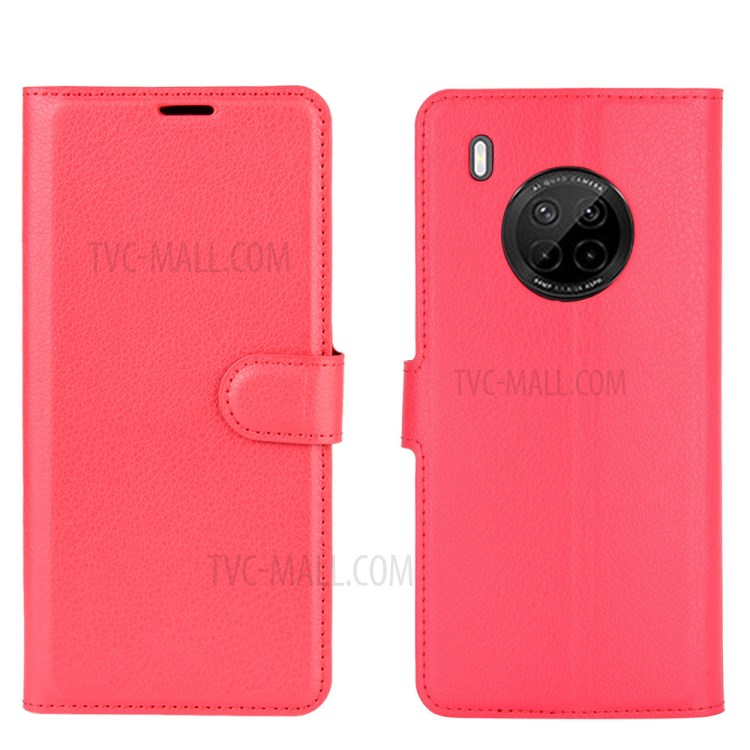 Litchi Texture Leather Wallet Phone Protective Cover for Huawei Y9a / Enjoy 20 Plus 5G - Red-5