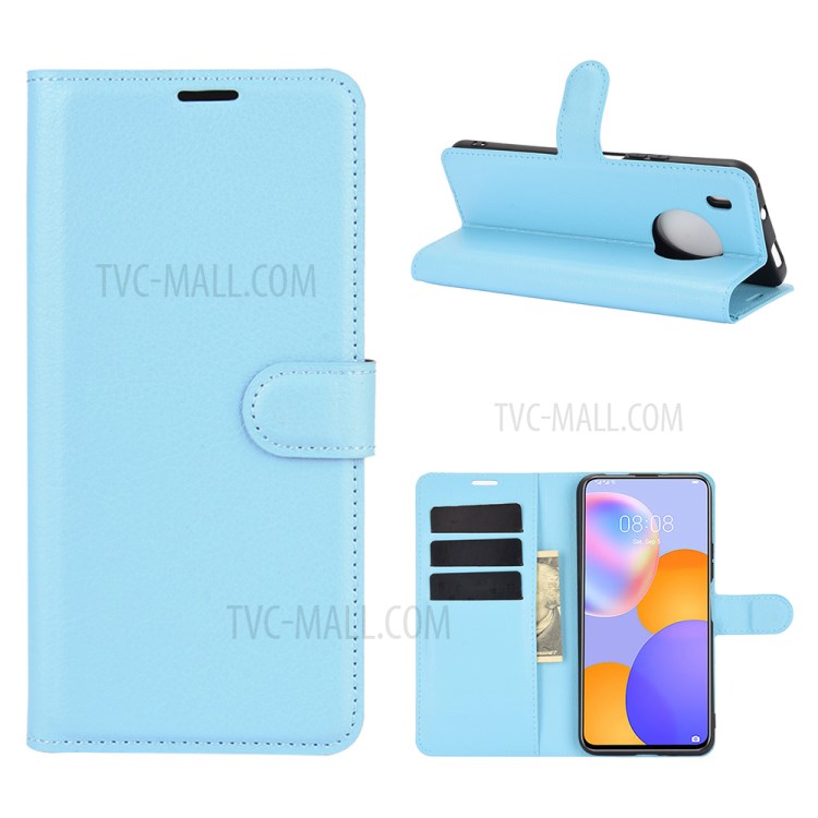 Litchi Texture Leather Wallet Phone Protective Cover for Huawei Y9a / Enjoy 20 Plus 5G - Blue-1