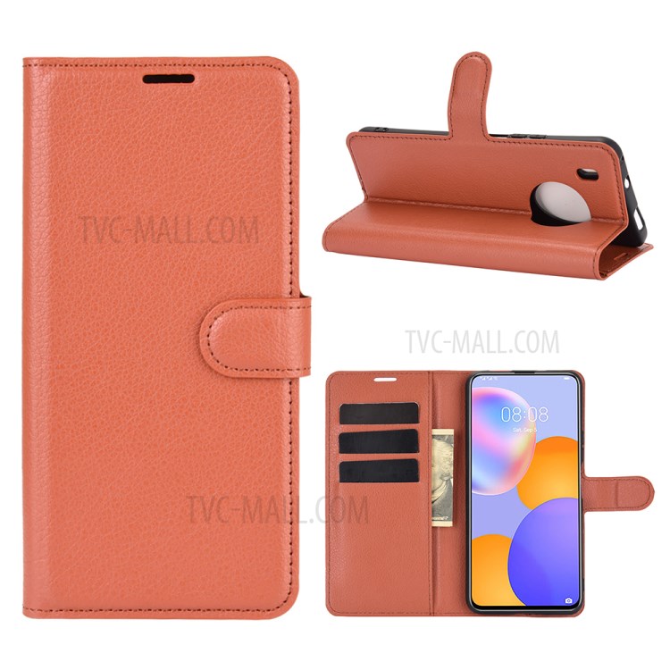 Litchi Texture Leather Wallet Phone Protective Cover for Huawei Y9a / Enjoy 20 Plus 5G - Brown-1