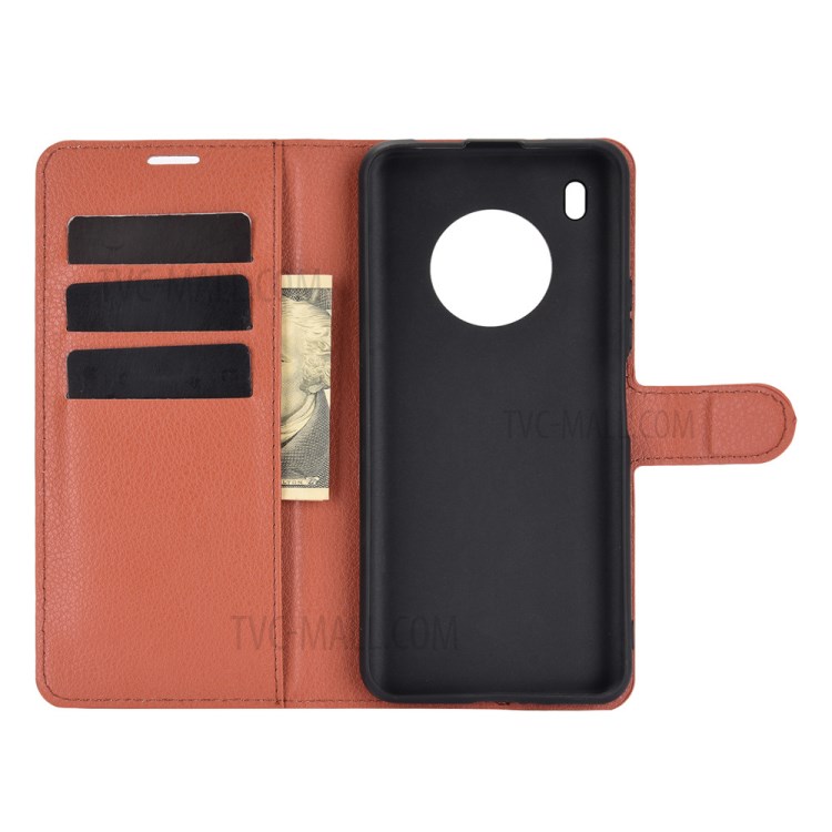 Litchi Texture Leather Wallet Phone Protective Cover for Huawei Y9a / Enjoy 20 Plus 5G - Brown-2