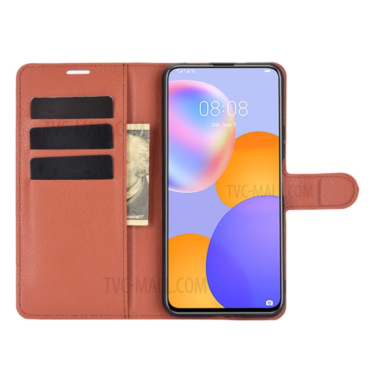 Litchi Texture Leather Wallet Phone Protective Cover for Huawei Y9a / Enjoy 20 Plus 5G - Brown-3