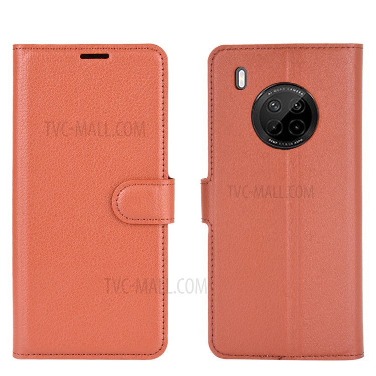 Litchi Texture Leather Wallet Phone Protective Cover for Huawei Y9a / Enjoy 20 Plus 5G - Brown-5