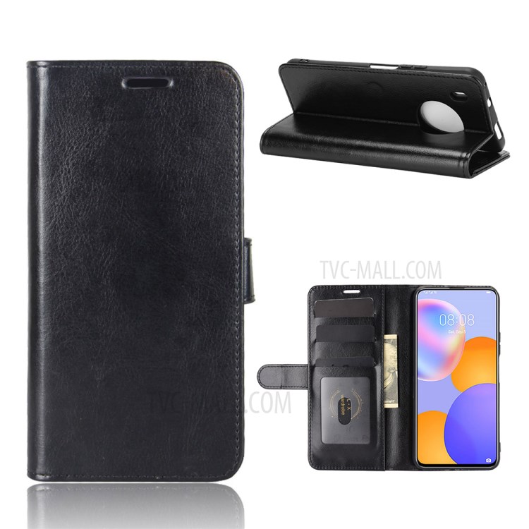 For Huawei Y9a / Enjoy 20 Plus 5G Cover Crazy Horse Texture Leather Wallet Case with Stand - Black-1