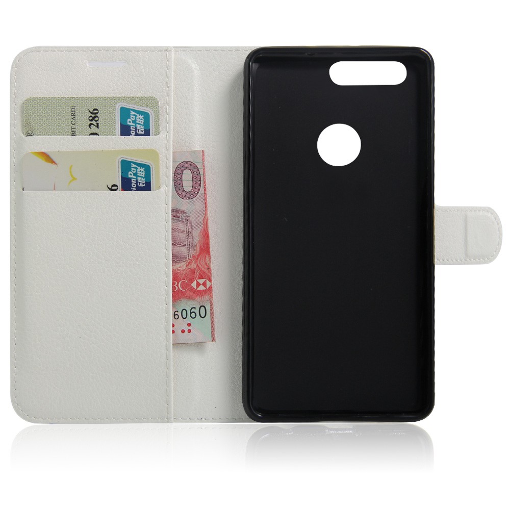 Litchi Texture Stand Case de Cuero Para Huawei Honor 8 Con Folio Flip Wallet Design Cover Del Teléfono - Blanco-4