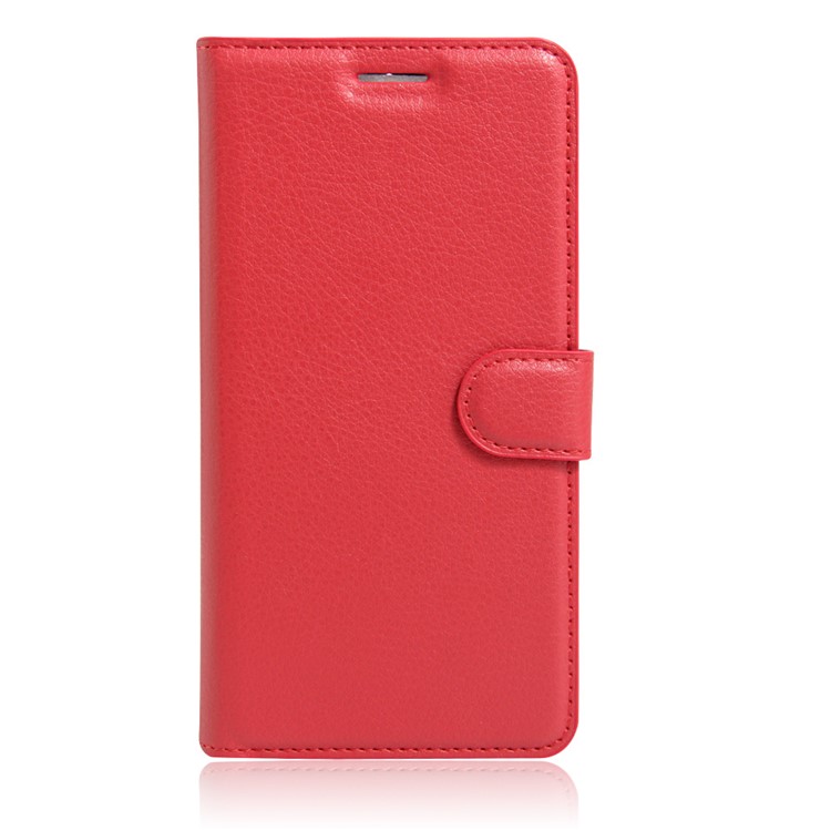 Litchi Texture Stand Leather Case for Huawei Honor 8 with Folio Flip Wallet Design Phone Cover - Red-2