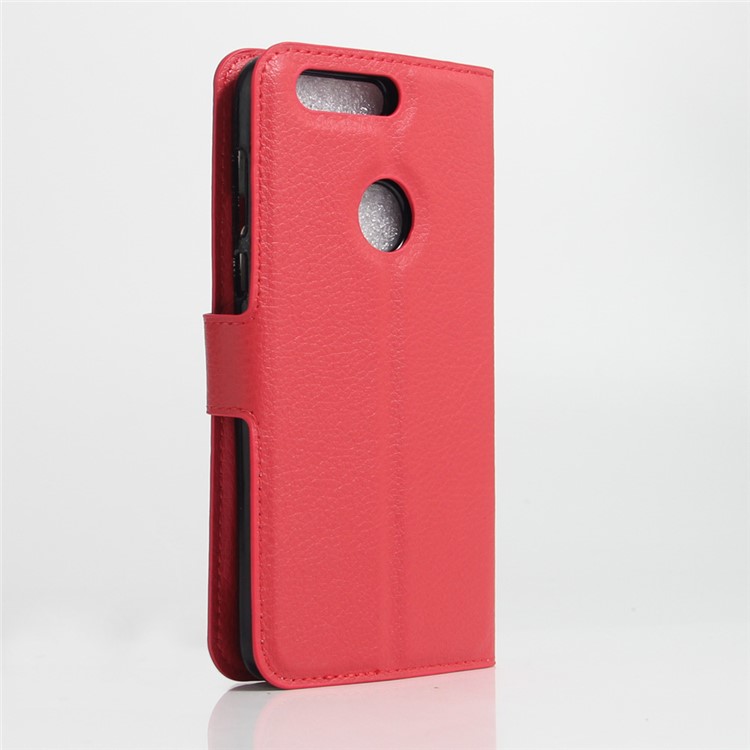 Litchi Stand Stand Leather Case Para Huawei Honor 8 Com Fólio Flip Wallet Design Tampa do Telefone - Vermelho-3