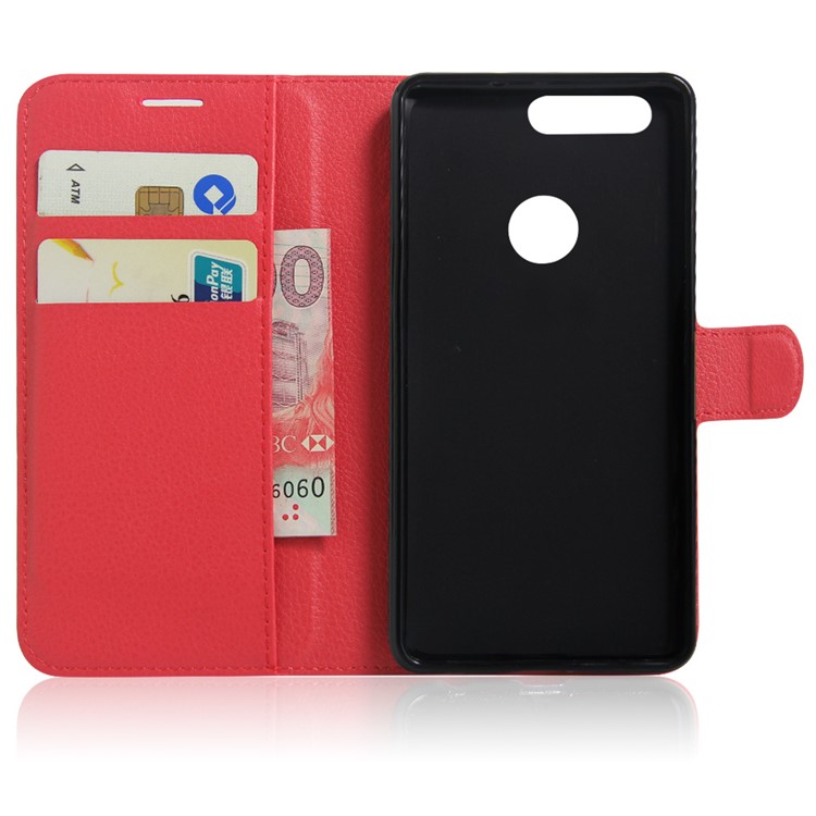 Litchi Texture Flip Leather Wallet Shell for Huawei Honor 8 - Red-4