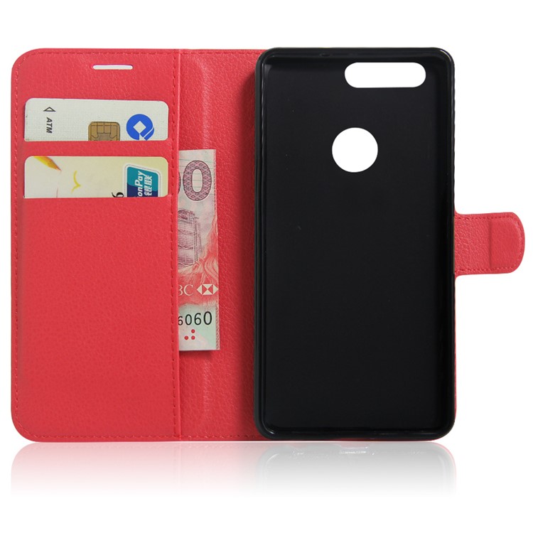 Litchi Texture Stand Leather Case for Huawei Honor 8 with Folio Flip Wallet Design Phone Cover - Red-4