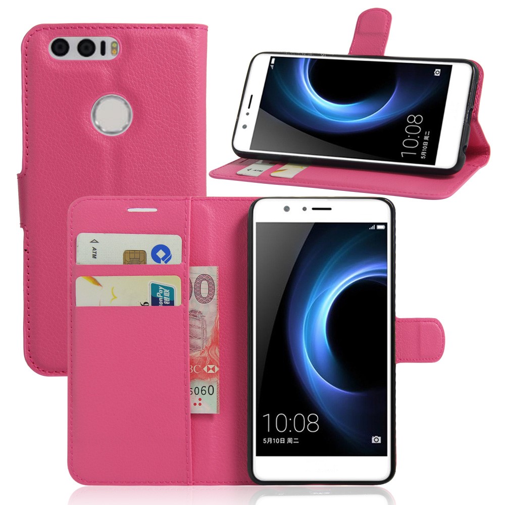 Litchi Skin PU Leather Stand Case for Huawei Honor 8 - Rose-1