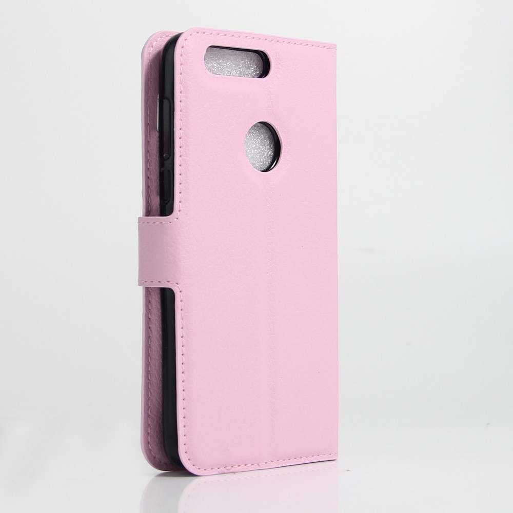 Litchi Grain Leather Wallet Stand Cover for Huawei Honor 8 - Pink-3