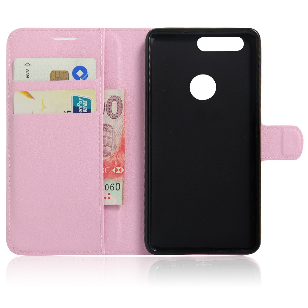 Litchi Grain Leather Wallet Stand Cover for Huawei Honor 8 - Pink-4