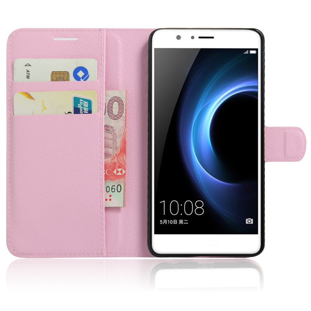 Litchi Grain Leather Wallet Stand Cover for Huawei Honor 8 - Pink-5