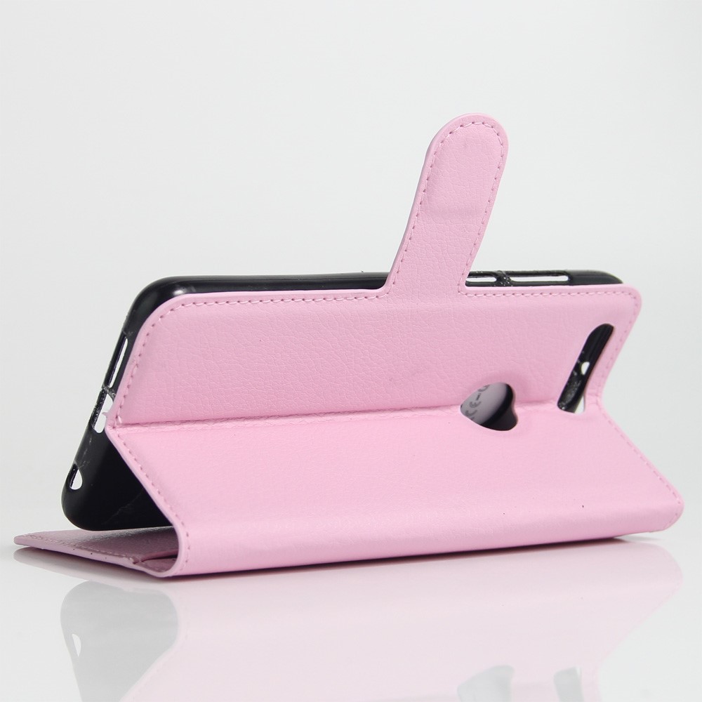 Litchi Grain Leather Wallet Stand Cover for Huawei Honor 8 - Pink-6