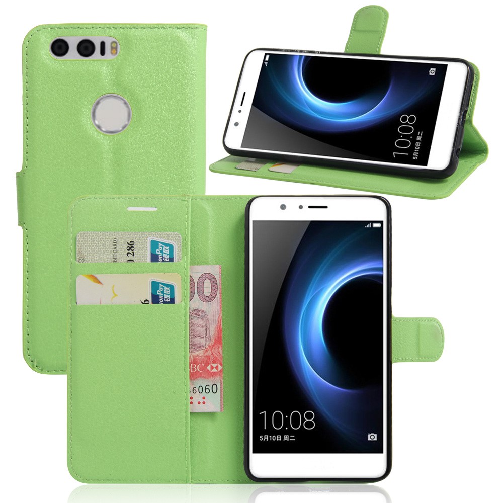 Lychee Skin Flip Leather Phone Case for Huawei Honor 8 - Green-1