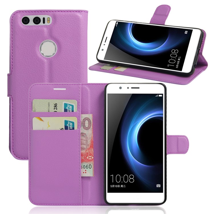 Litchi Skin Leather Case with Card Slots for Huawei Honor 8 - Purple