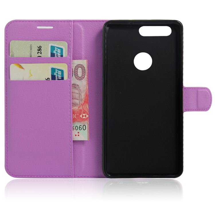 Litchi Skin Leather Case with Card Slots for Huawei Honor 8 - Purple-4