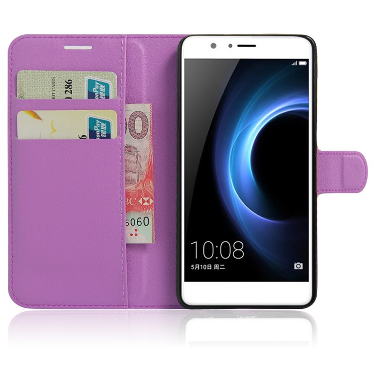 Litchi Skin Leather Case with Card Slots for Huawei Honor 8 - Purple-5